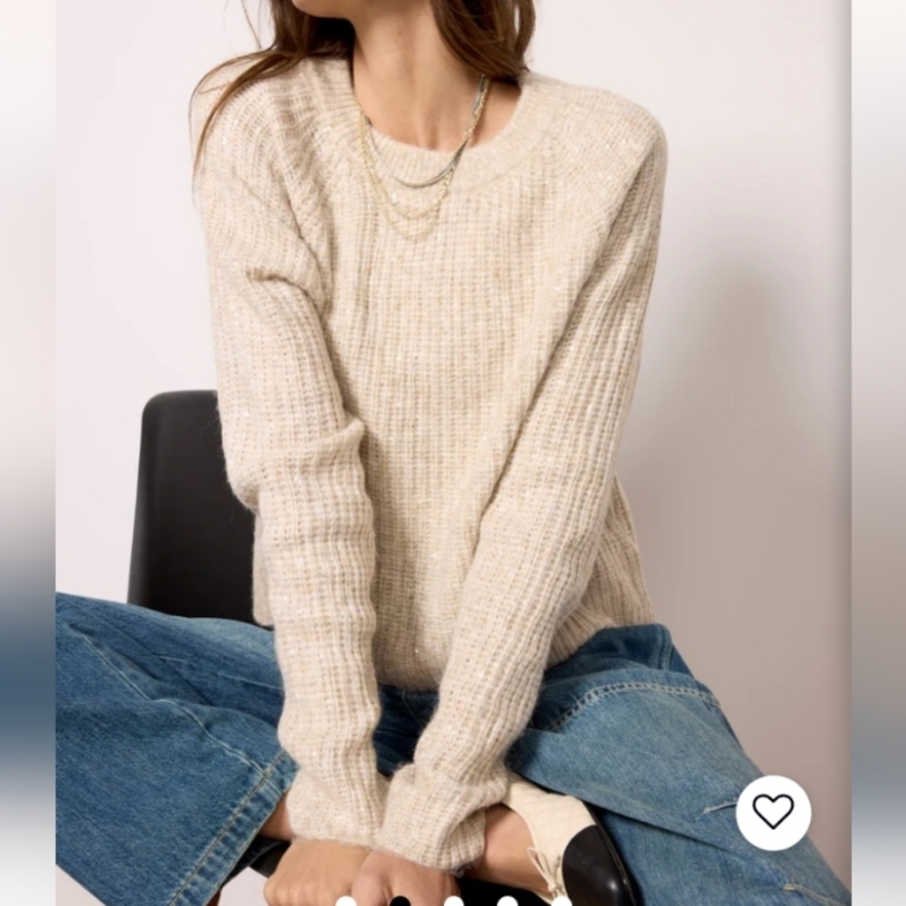 Design History Kori Sequin Pullover Oatmeal XS NWOT